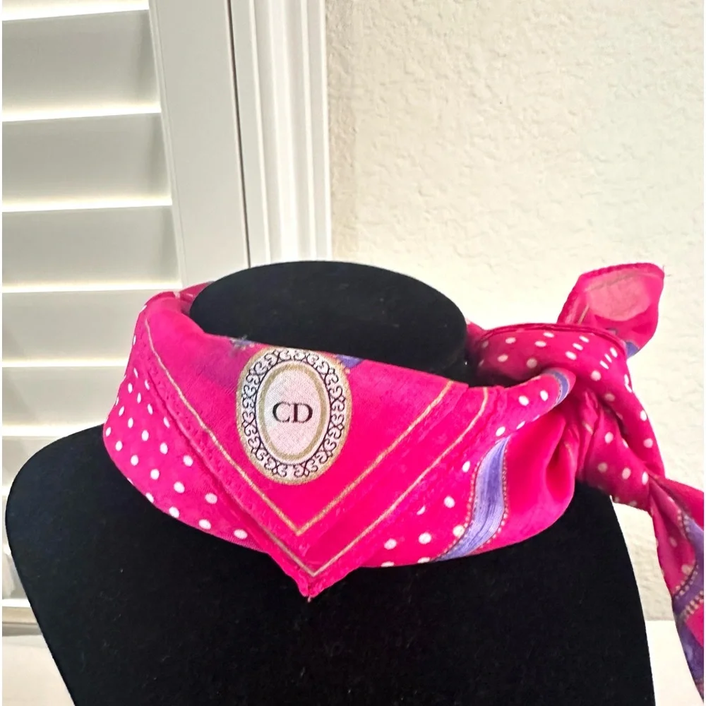 Authentic Christian Dior 100% Cotton Pink Scarf - Picture 8 of 9